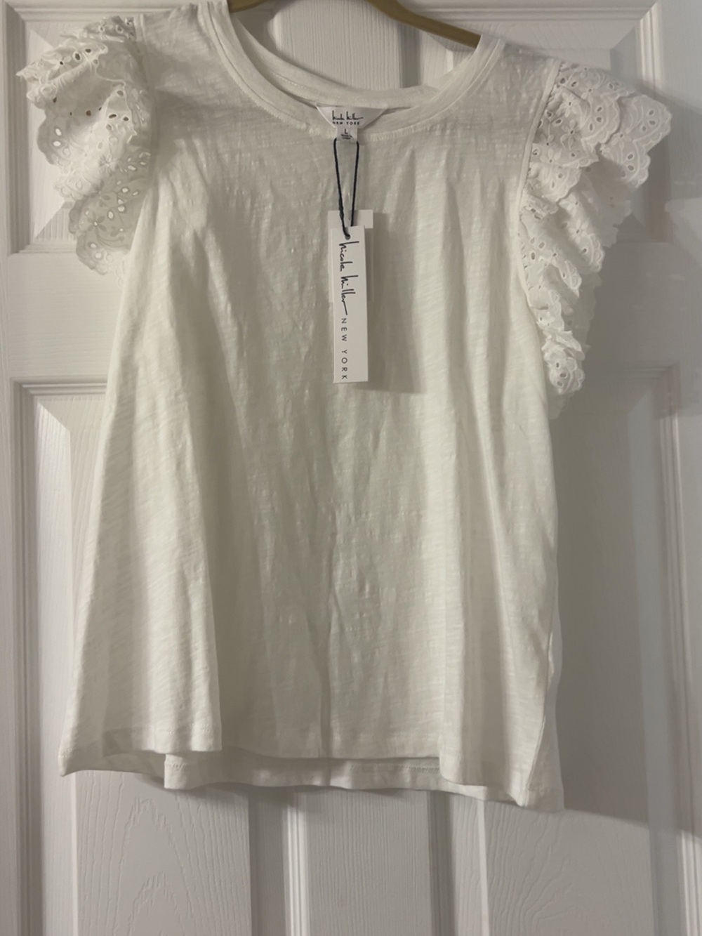 White Eyelet Flutter Sleeve Tee